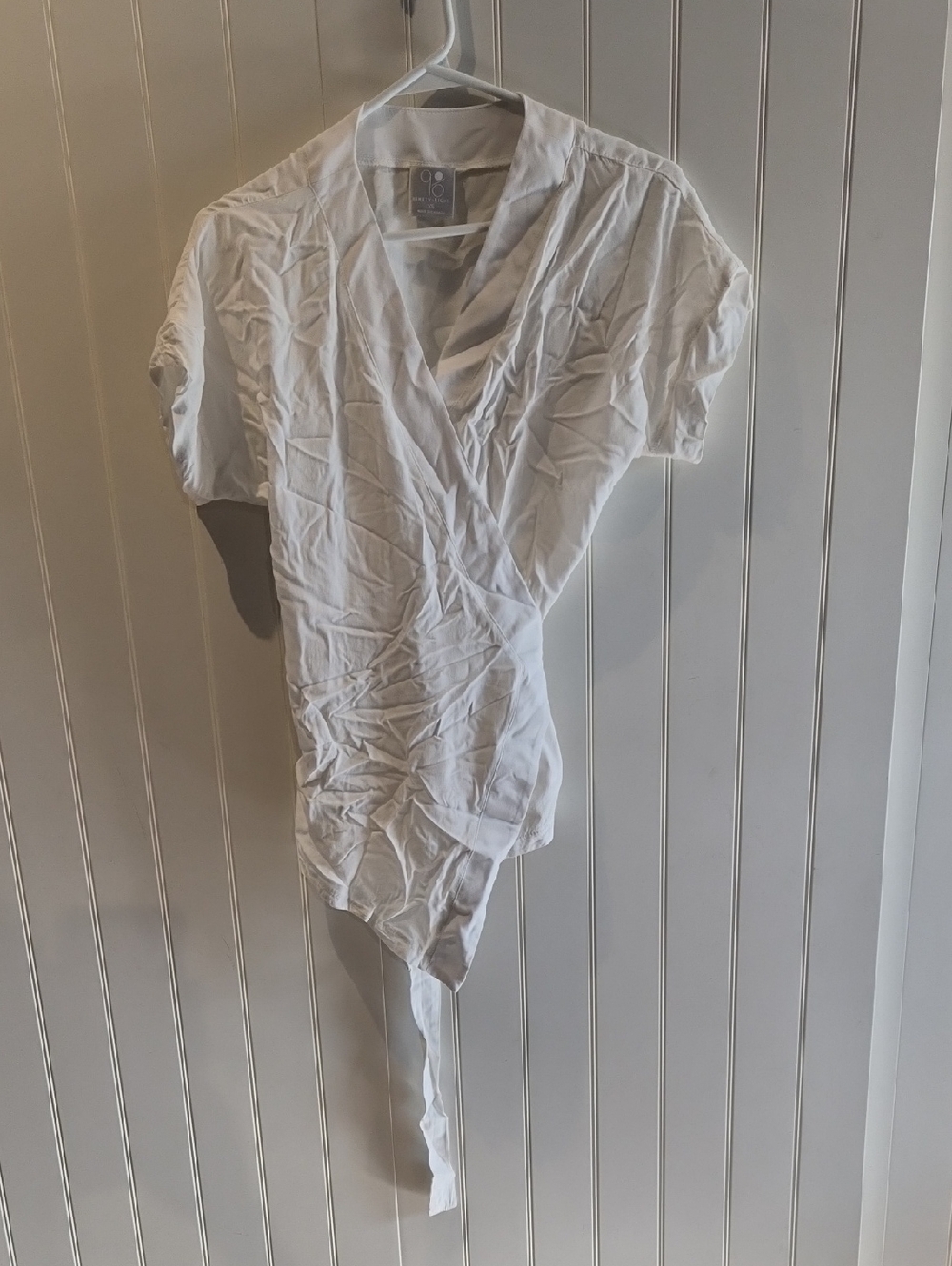 White Short-Sleeve Wrap Blouse